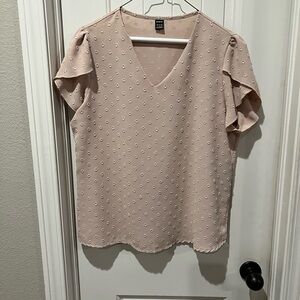 💰 5/$20 SHEIN Tan brown Ruffled Swiss dot Cap Sleeve Blouse sz large women’s